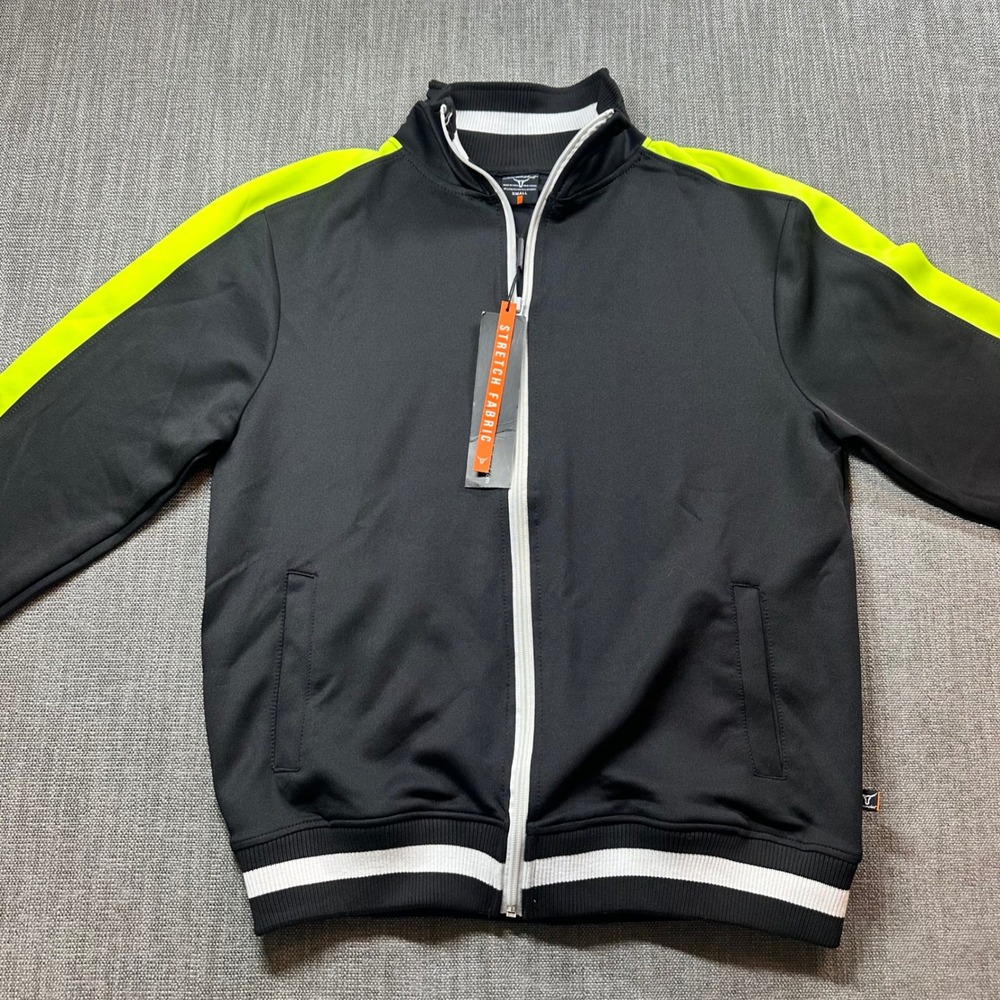 Screenshot Track Jacket‎ Men Small Black Neon Yellow NEW Stretch Racing Stripe